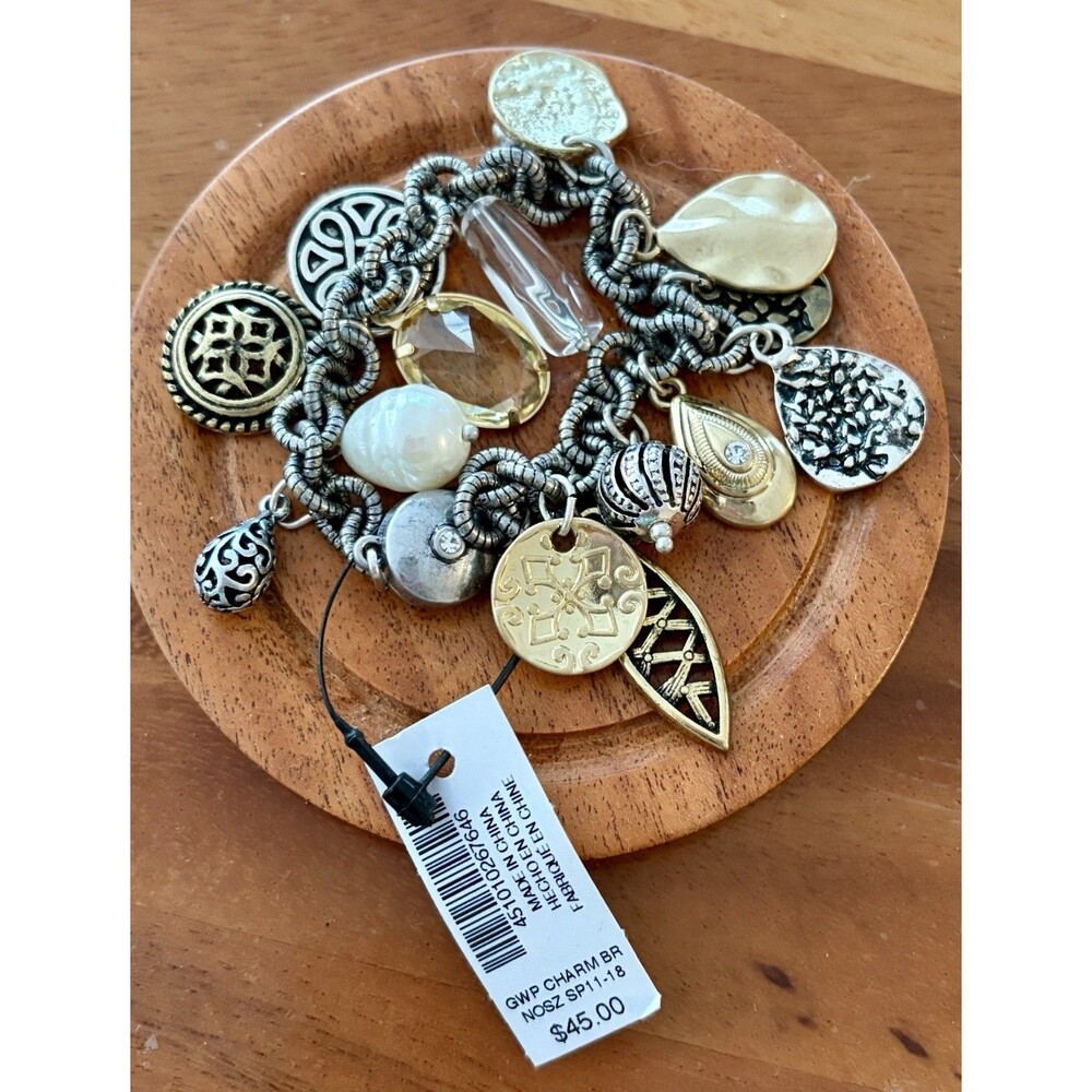 CHICOS Two-Tone Silver & Gold Chunky Charm Bracelet - New With Tags